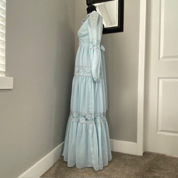 VINTAGE Gunne Sax Blue Lace Long Maxi Prairie Boho Dress Sz XS - Picture 5 of 15